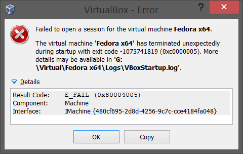 Virtualbox error e_fail 0x80004005 file